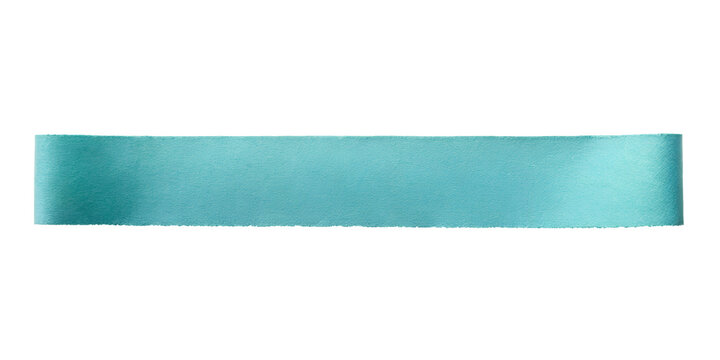 Single turquoise blue satin ribbon strip on a transparent background