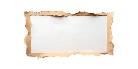 Fototapeta premium Aged brown paper border frame with a blank white background and rough torn edges