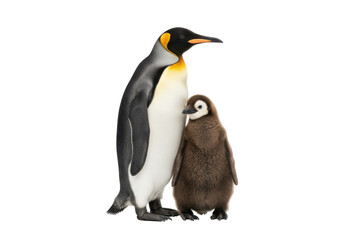 Obraz premium King Penguin Adult and Chick Together on White Background