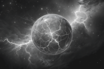 A vibrant grey colour  sphere Shaped  through the dark cosmos black background.