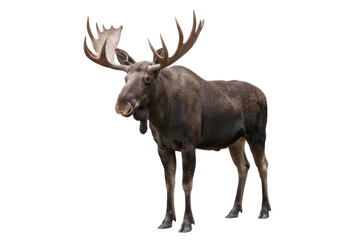 Obraz premium Majestic moose animal isolated on a stark presentation, robust mammal with grand antlers structure