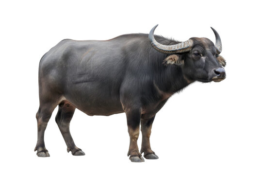 Majestic Water Buffalo Standing Proudly Isolated on White Background