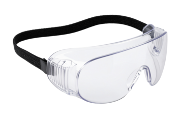 Clear protective safety goggles for janitorial work and cleaning tasks, isolated transparent, generative ai