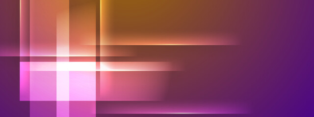 Obraz premium High energy abstract design with intersecting horizontal and vertical light beams in purple and golden hues