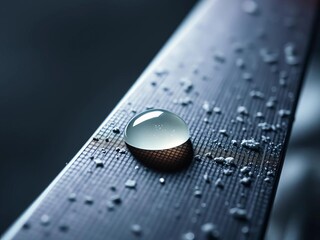A bead of hot wax glistening on a ski's textured surface, awaiting the iron's touch ,  hot wax,  molten