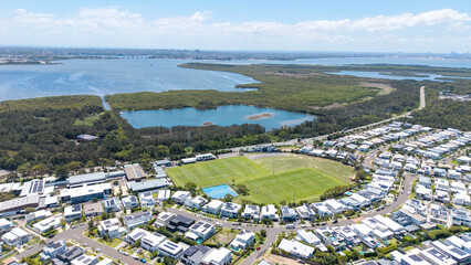 The Southern Sydney suburb of Cronulla with Botany Bay in the background.