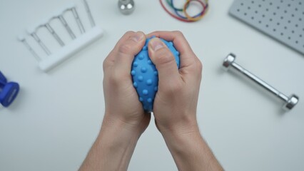 Fototapeta premium Hand Therapy: Exercising with Textured Ball to Improve Grip Strength and Dexterity, Occupational Therapy