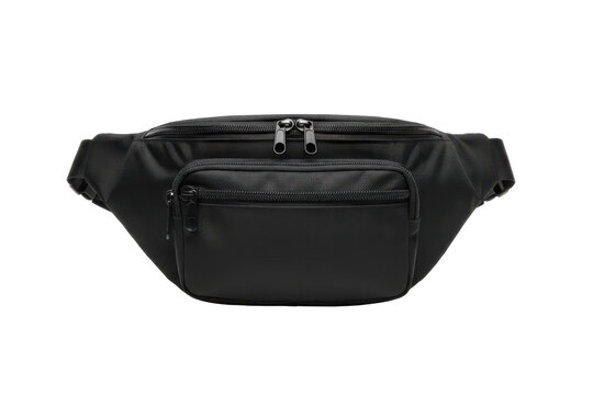 Minimalist black fanny pack design isolated on a dark surface to show details