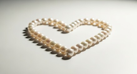 Obraz premium Pearl Necklace Shaped into a Heart on White Surface with Shadow pearls jewelry