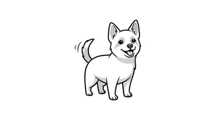 Obraz premium Cute puppy standing happily, wagging its tail in a monochrome illustration.
