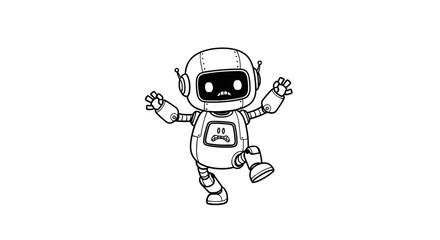 Robot character looking scared and surprised, depicted in a line art illustration.