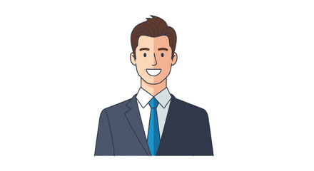 Smiling young businessman portrait with a confident expression in a simple flat colored illustration.