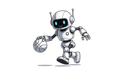 White robot character dribbling a basketball, rendered in a dynamic line art illustration.