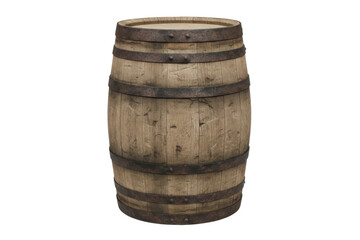 Fototapeta premium Old Wooden Barrel with Metal Hoops, Rustic Storage Container