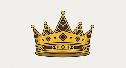 Golden crown with black accents and royal patterns on a white background symbolizing luxury and power