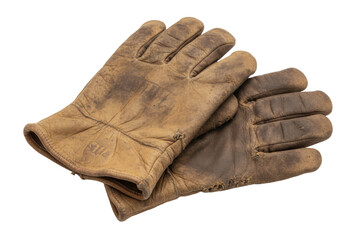 Pair of Worn Leather Work Gloves, Rustic and Weathered, Isolated