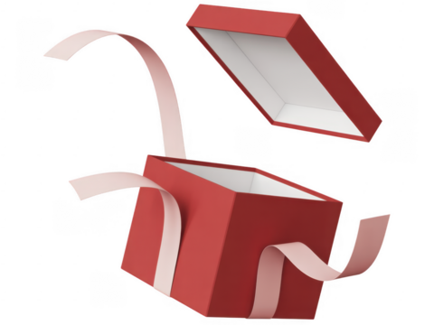 Red Gift Box with Ribbon open box present isolated on a transparent background - Powered by Adobe