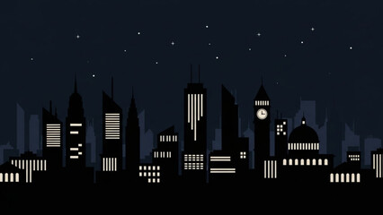 Fototapeta premium City Skyline at Night with Clock Tower and Stars