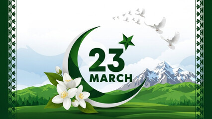 Pakistan Day Celebration with Green Crescent and Star on 23rd March