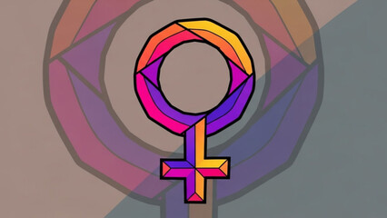 Multicolored Female Symbol with Rainbow Colors on Geometric Background