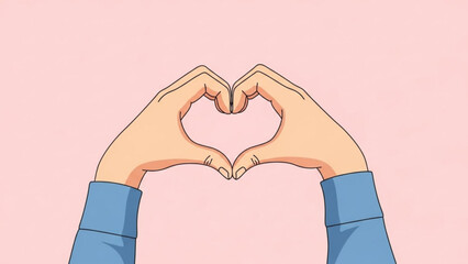 Hands Forming Heart Shape on Pink Background