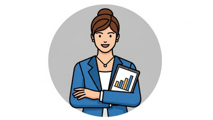 Confident Businesswoman Holding Tablet with Bar Graph in Blue Blazer