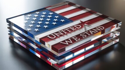 a stack of american flag coasters with united we stand text