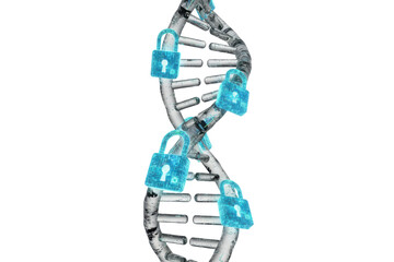 Secure DNA Helix with Padlocks, Genetic Data Protection Concept