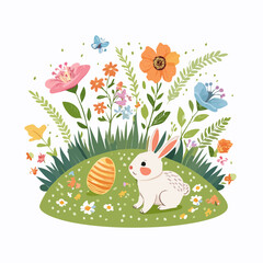 Obraz premium Easter bunny with flowers and egg Easter.