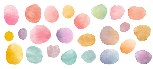 淡いパステルカラーの色合いの水彩で描いた抽象的な形のイラストセット