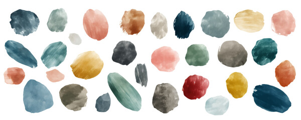 深い色合いの水彩風落書きの抽象的な形のイラストセット