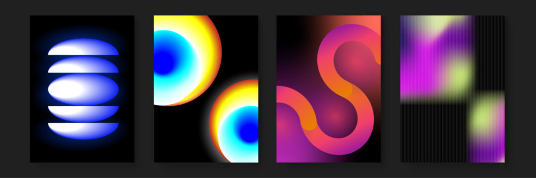 Minimalist abstract art combining 3D blue spheres with flowing vibrant orange and purple curved pathways on black