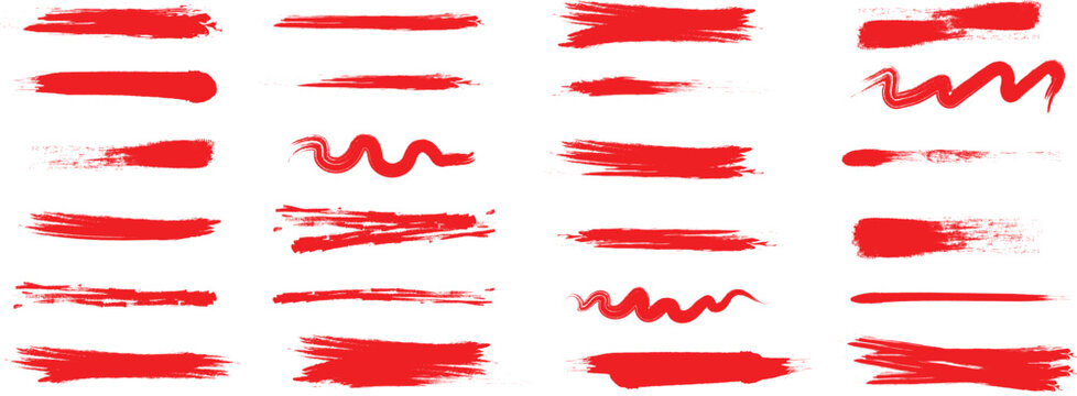 Brush texture red stroke underline highlight. hand drawn brush underline element set for accent. vector stock illustration