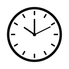 Minimalist black clock face with hour and minute hands showing a specific time