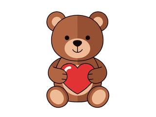 Cute cartoon teddy bear holding a red heart.