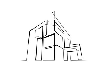 Continuous single line drawing modern residential home. House logo. Architecture, building.Linear.One continuous line isolated minimalist illustration. Not AI.