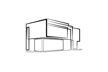 Continuous single line drawing modern residential home. House logo. Architecture, building.Linear.One continuous line isolated minimalist illustration. Not AI.
