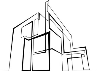 Continuous single line drawing modern residential home. House logo. Architecture, building.Linear.One continuous line isolated minimalist illustration. Not AI.