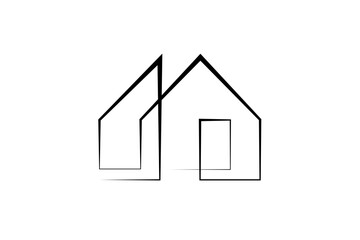 Continuous single line drawing modern residential home. House logo. Architecture, building.Linear.One continuous line isolated minimalist illustration. Not AI.