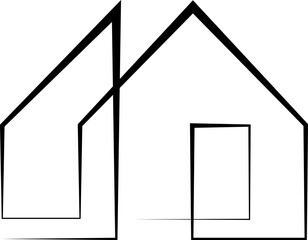 Continuous single line drawing modern residential home. House logo. Architecture, building.Linear.One continuous line isolated minimalist illustration. Not AI.