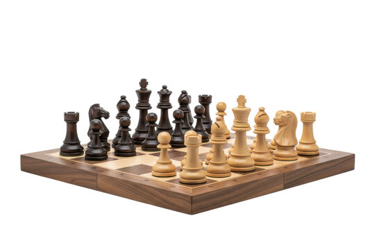 Strategic Chess Game Setup on Wooden Board
