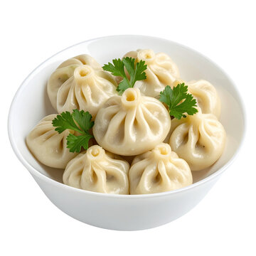 A plate of golden fried chuchvara dumplings, crispy central asian dumplings with a savory filling, isolated on white