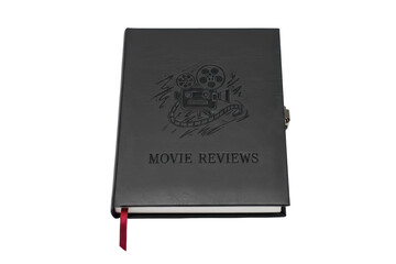 Obraz premium Vintage Movie Review Journal with Film Reel Emblem and Lock
