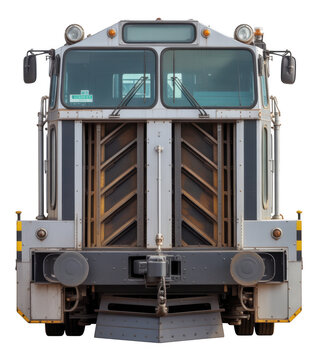 Front of a gray train engine isolated isolated on a transparent background