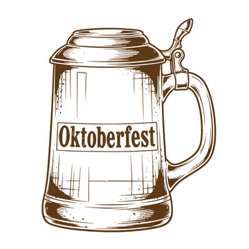 Drawing Vintage grunge  texture Oktoberfest beer stein with lid and handle illustration