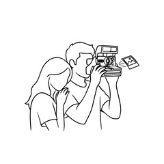 Person taking photo with camera Vector