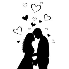Couple embracing with hearts Vector