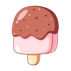 Cute chocolate dipped ice cream bar popsicle with pink coating isolated on transparent background.