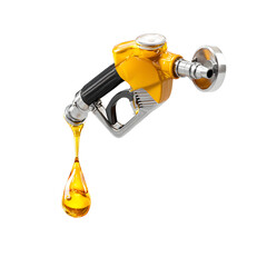 Naklejka premium Yellow Oil Dripping from Gas Pump Nozzle Isolated on White Background