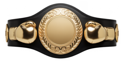 Gold championship boxing belt black isolated on a transparent background